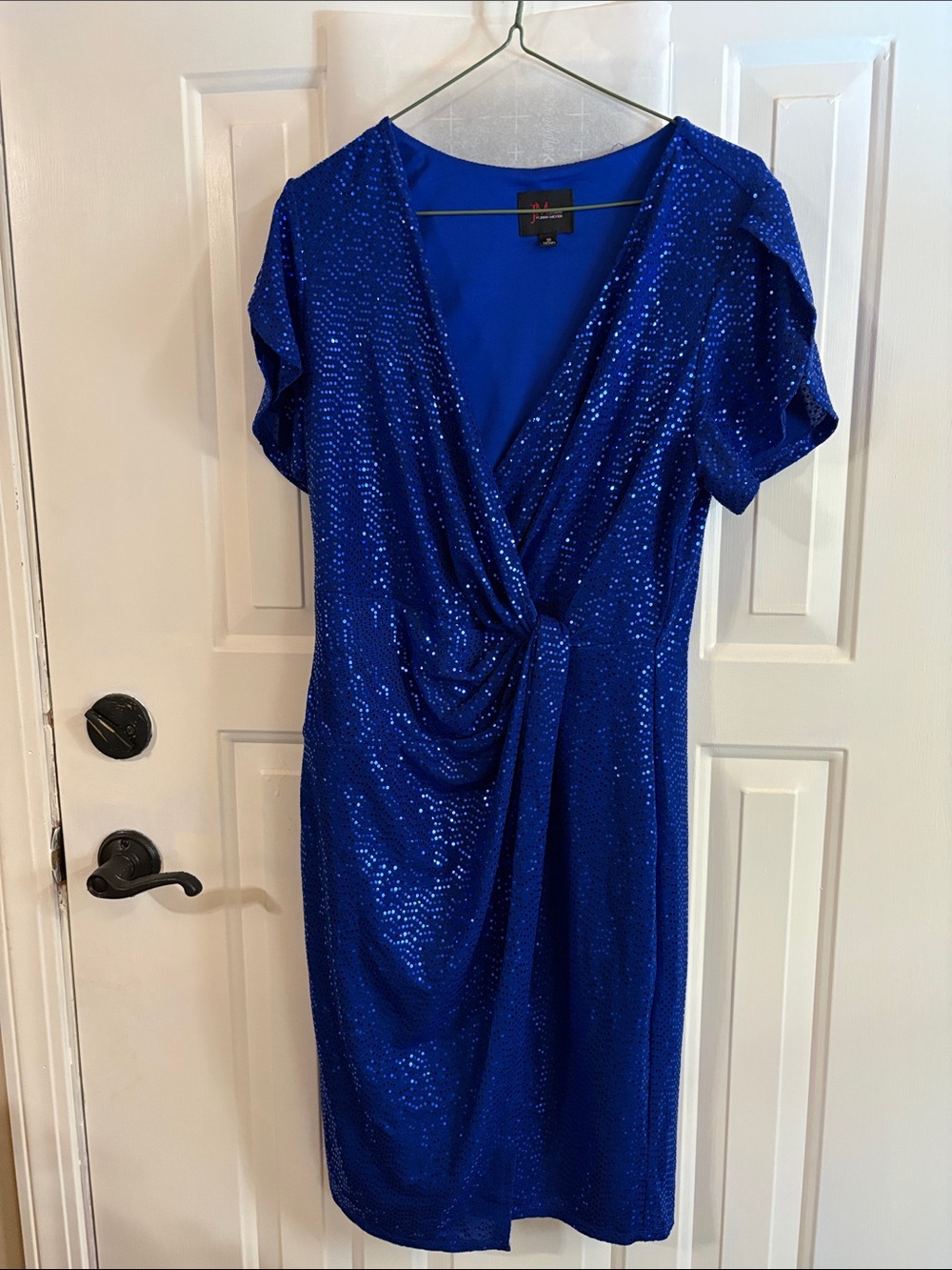 Royal Blue Sequin Wrap-Front Prom Dress